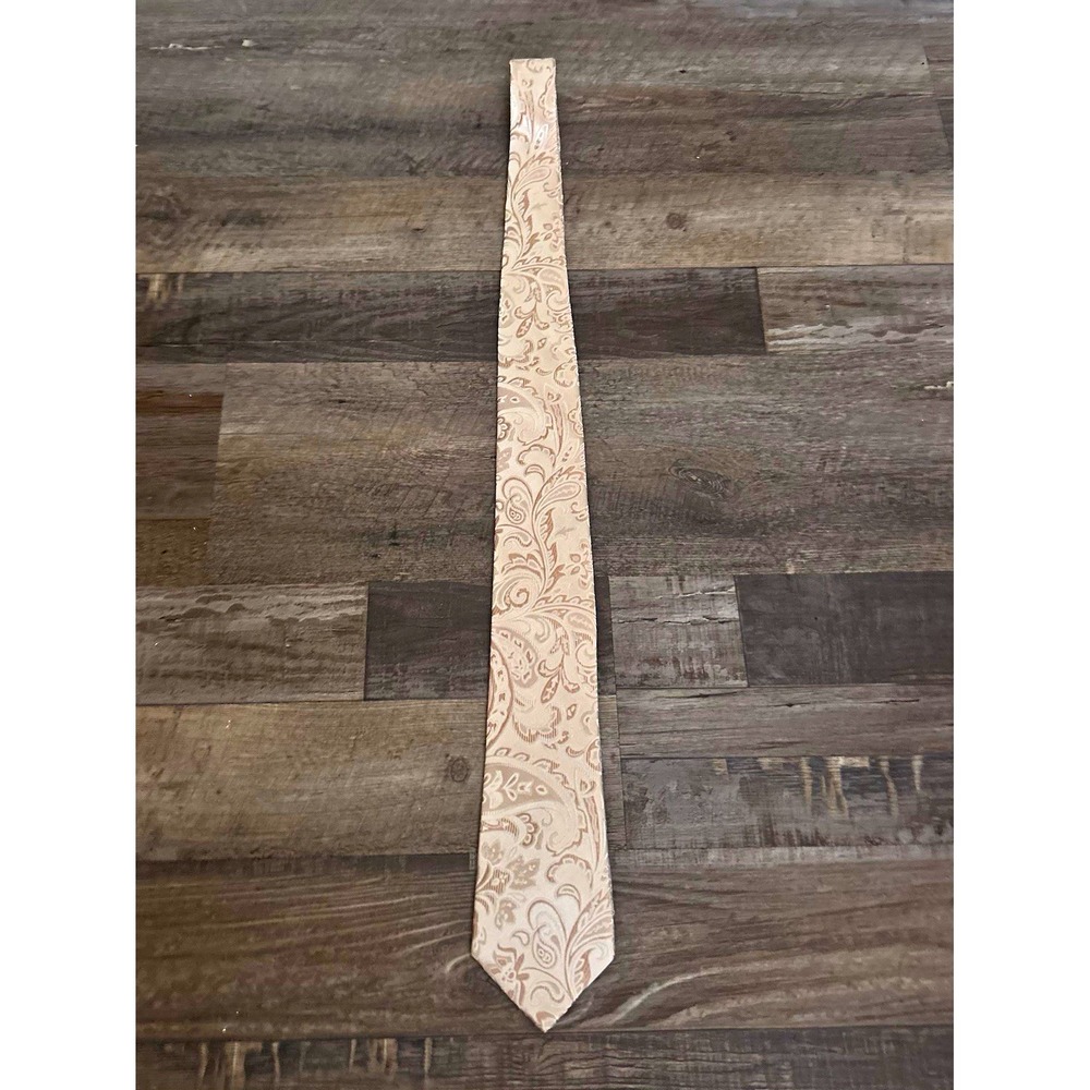 Stafford Men's 100% Silk Woven Necktie Tie Beige Paisley One Size RH#121148